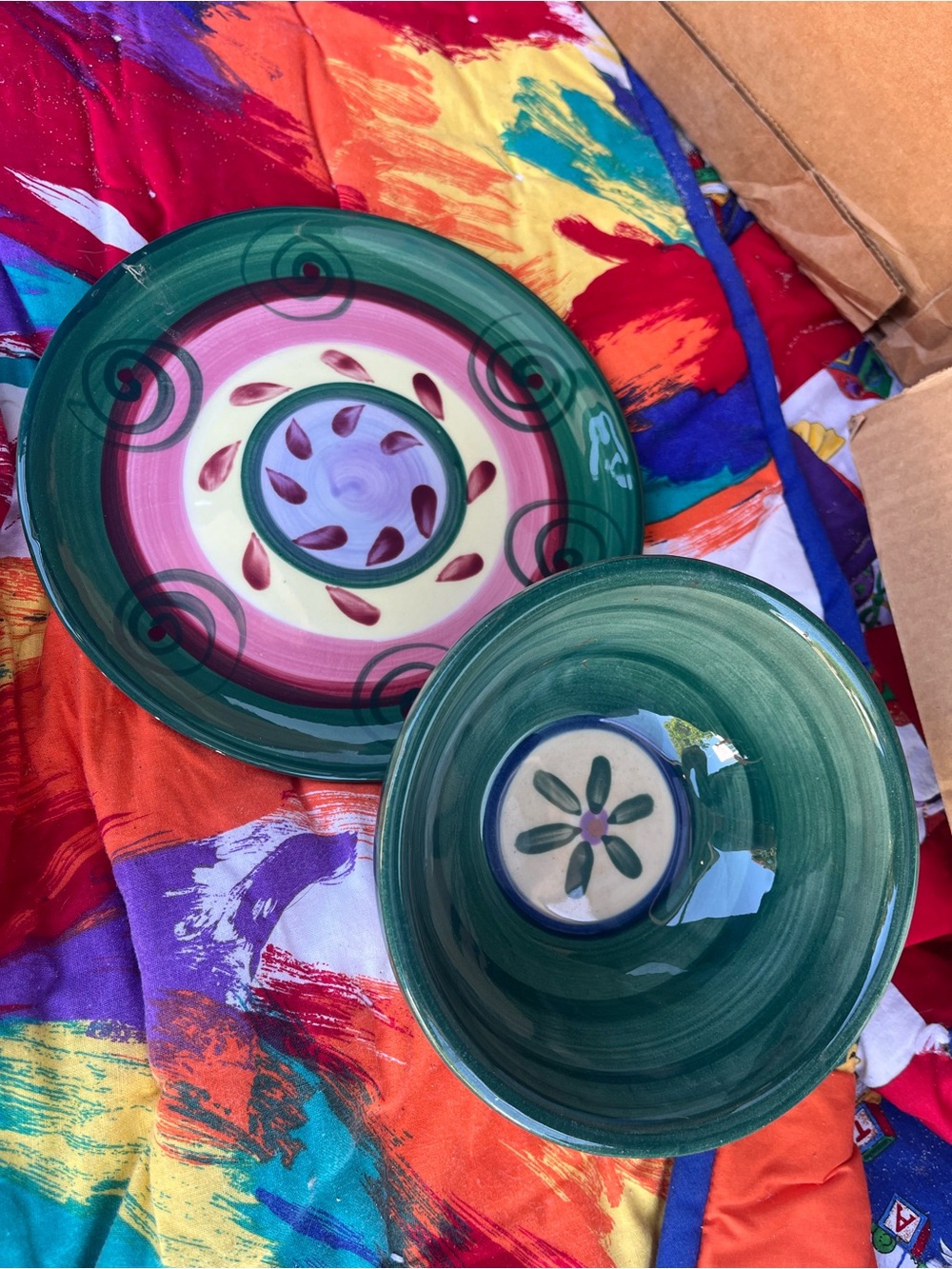 Hand-Painted Gail Pittman Ceramic Bowl and Plate - Vibrant Decorative Home